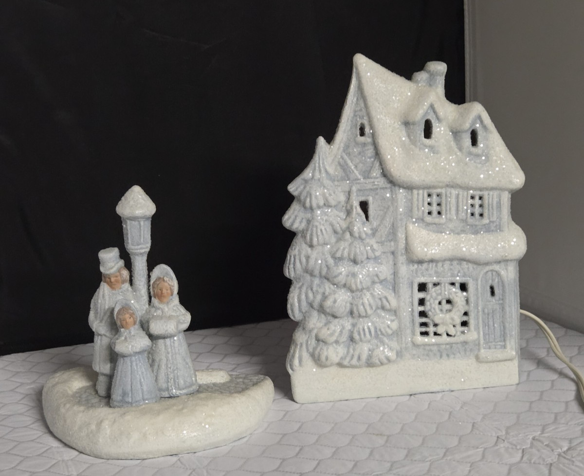 Ceramic Christmas House Carolers Village People Sparkle Sugared Hand-Painted?