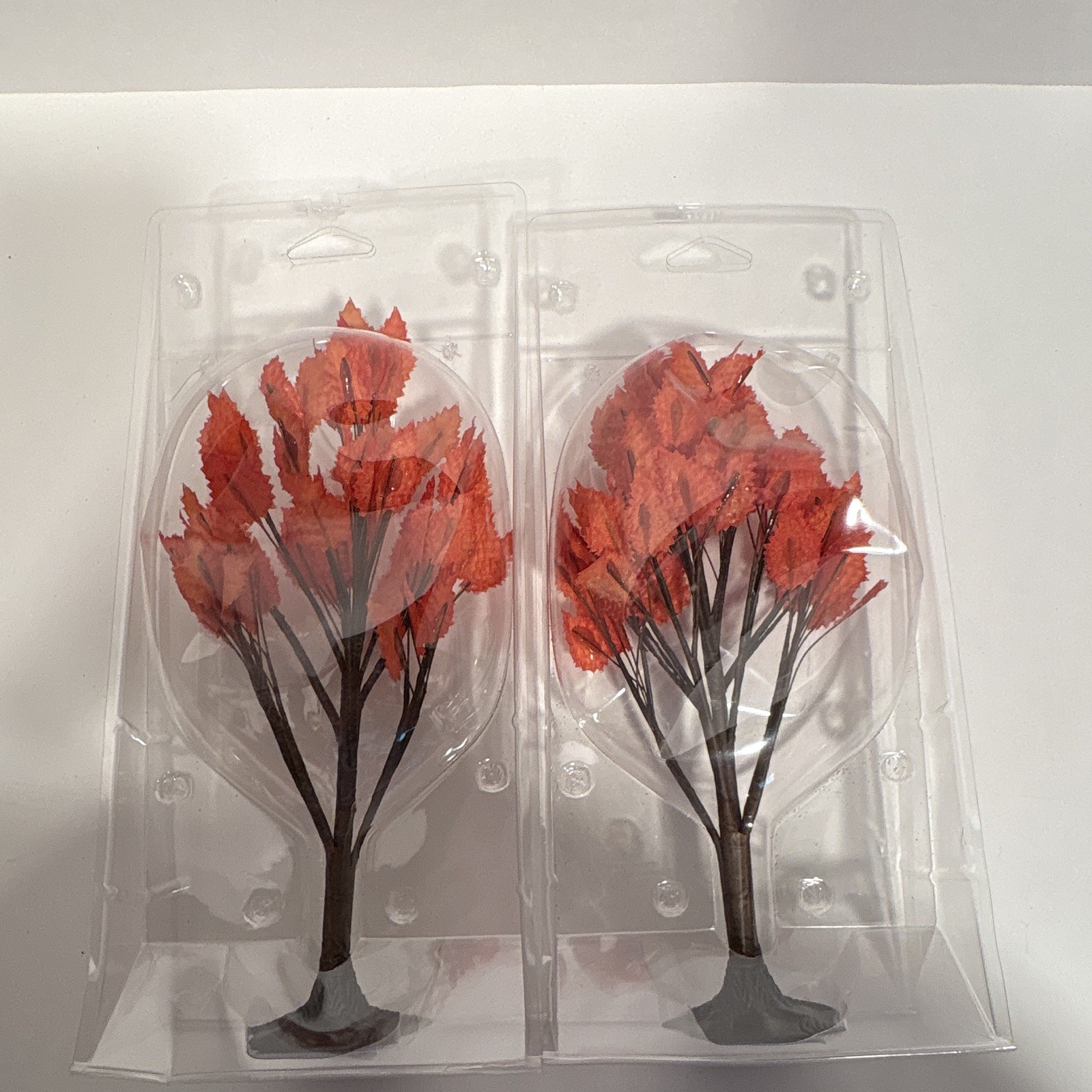 Set of 2 Miniature Red Leaf Trees Plastic Lemax Display w/ Box