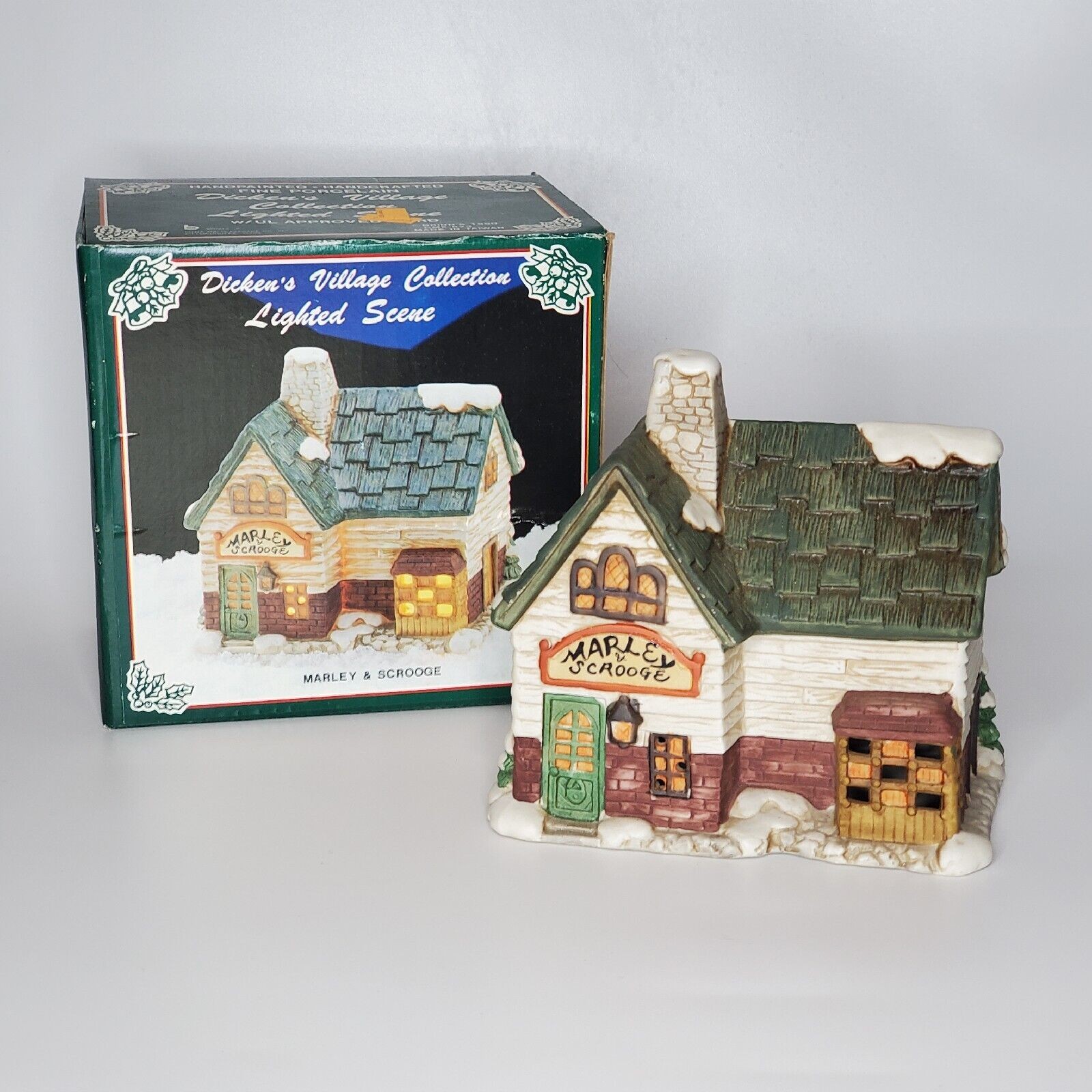 Brinns 1990 Dickens Village Marley & Scrooge Lighted Porcelain House Christmas