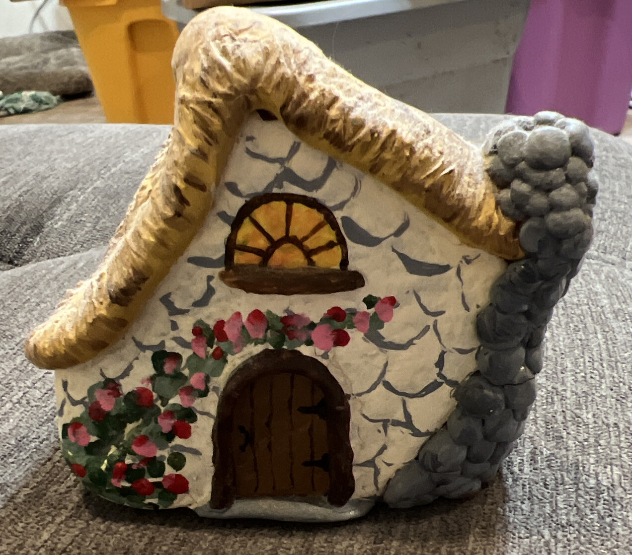 Vintage Hand Made Hand Painted Stone House Signed B. R. 98