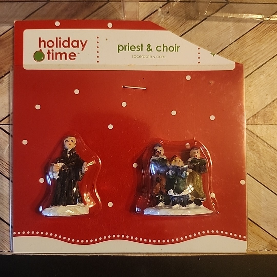 6 Christmas Village Accessories NEW SEALED Phone Booth Barrels Priest Choir Mini