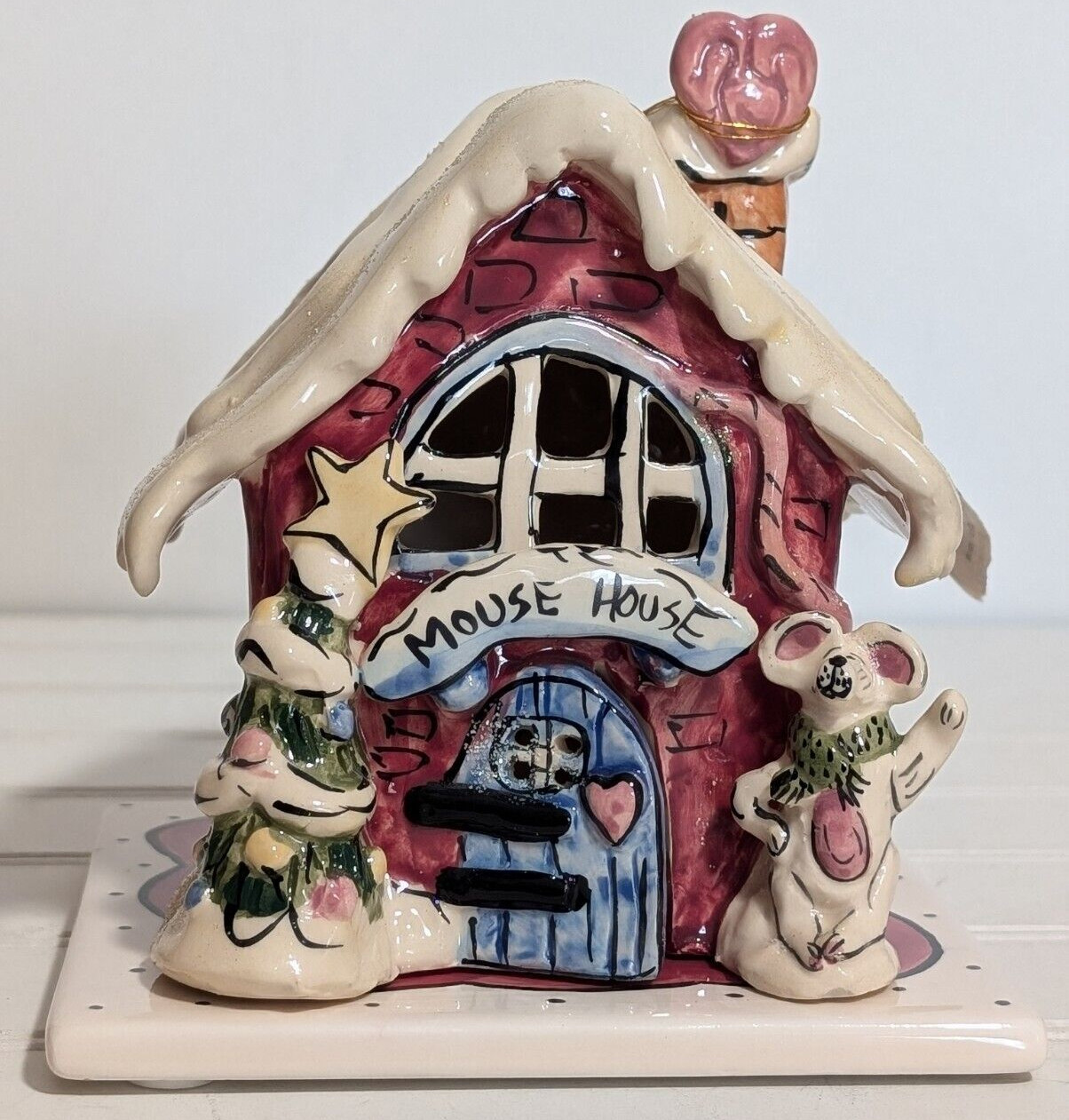 Blue Sky Christmas Ceramic Mouse House Tealight Christmas by Heather Goldminc 01