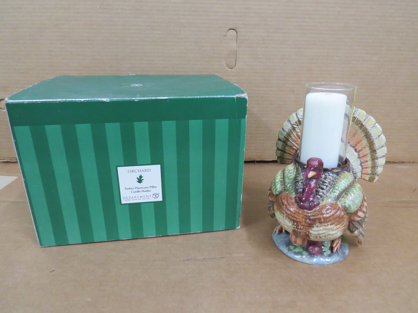Dept 56 Turkey Large Centerpiece Hurricane Pillar Candle Holder Thanksgiving IOB