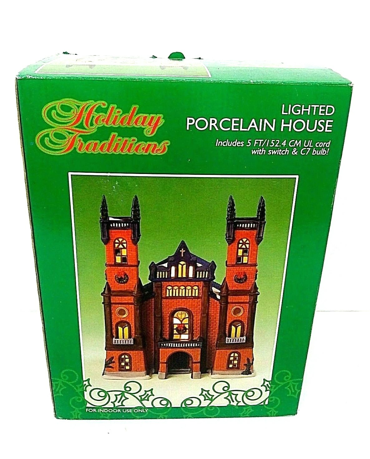 Holiday Traditions Christmas Porcelain House Light Up Multi Color 5 Foot Cord
