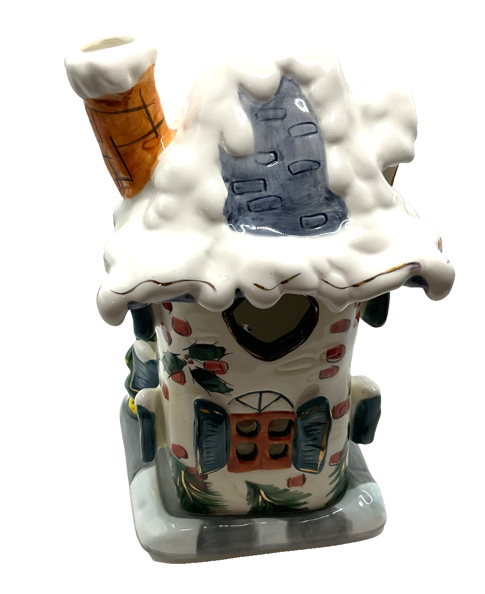 Vtg Cobblestone Village 11″ Christmas Police Station Candle Holder, Popular 2001