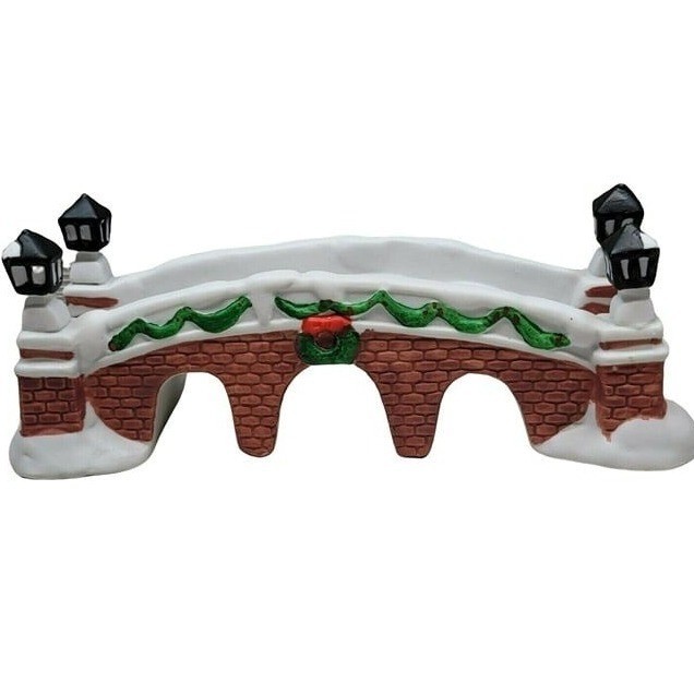 Dickens Keepsake Porcelain Brick Bridge Christmas Village Accessory Red White