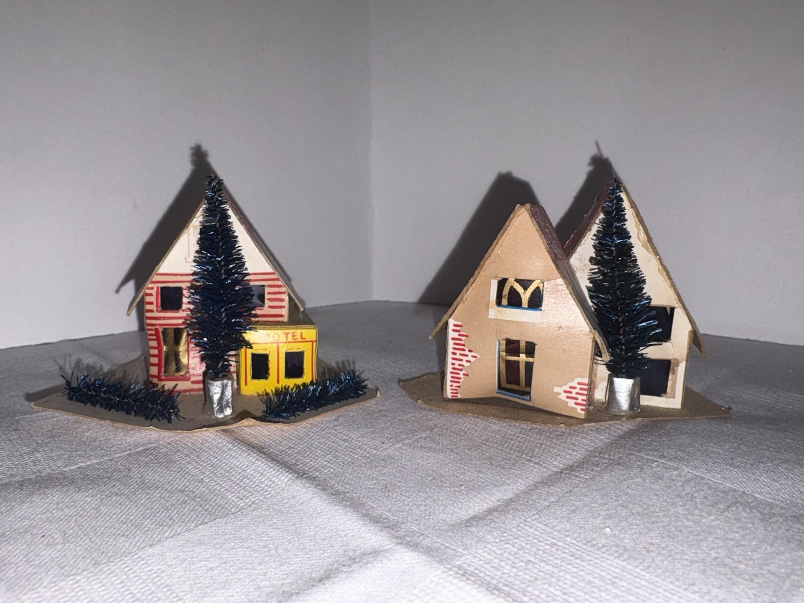 Vintage Set Of 2 1950’s Japan Cardboard Putz Village Houses