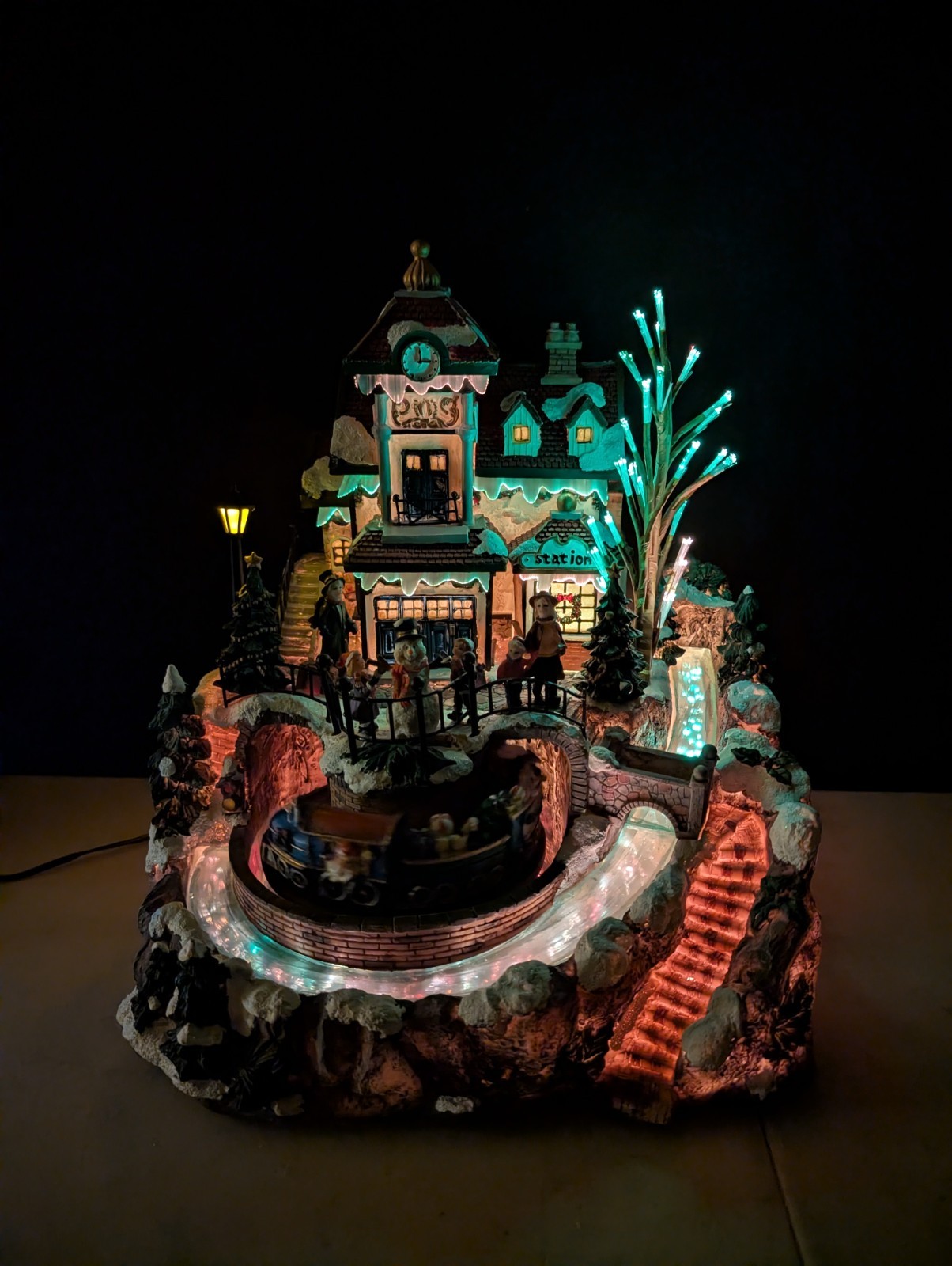 Costco Christmas Village Train Station Animated Train Fiber Optic w Box