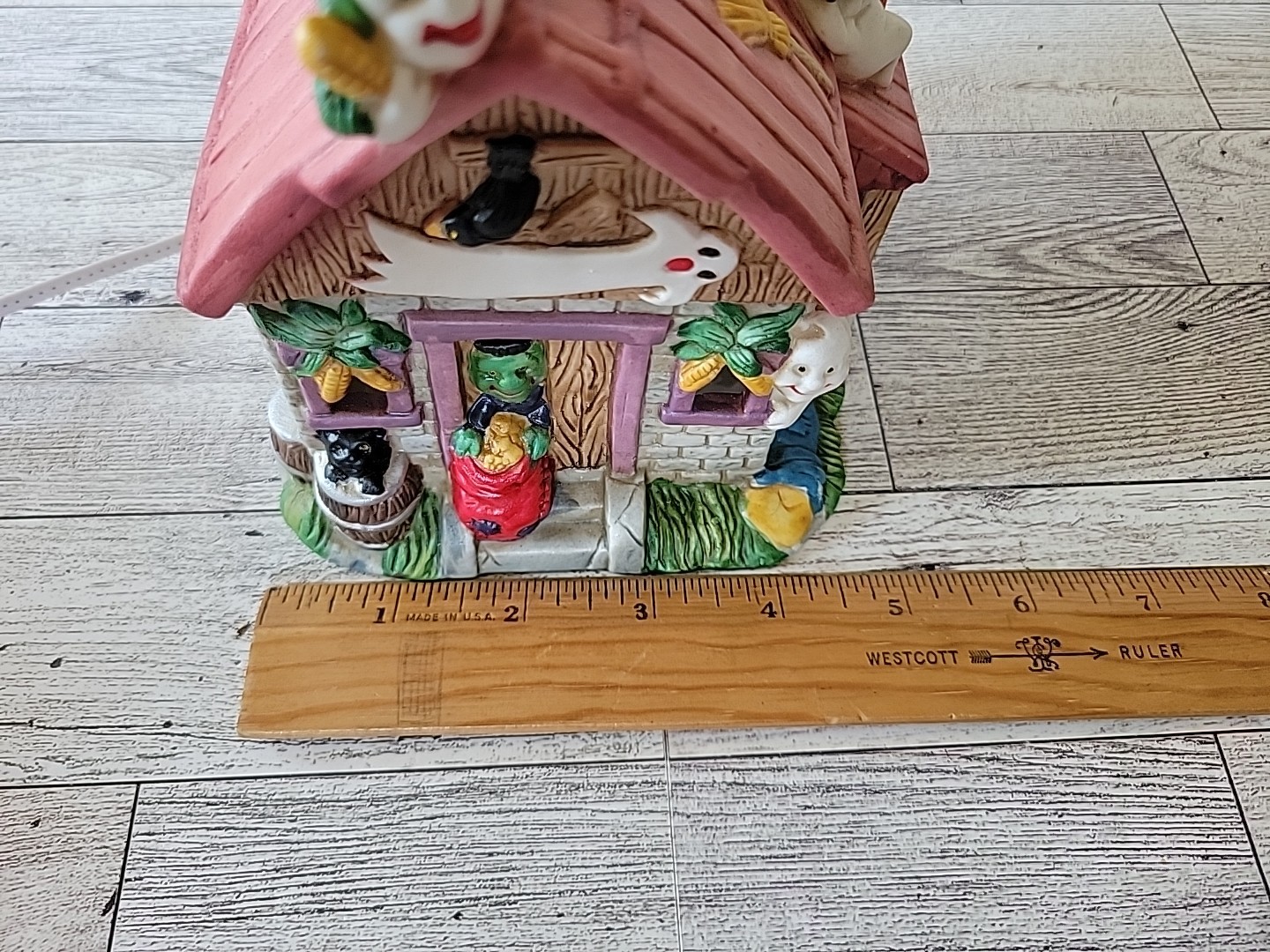 Porcelain Halloween Village Light-Up Haunted Farm House Works Cord VTG Lighted