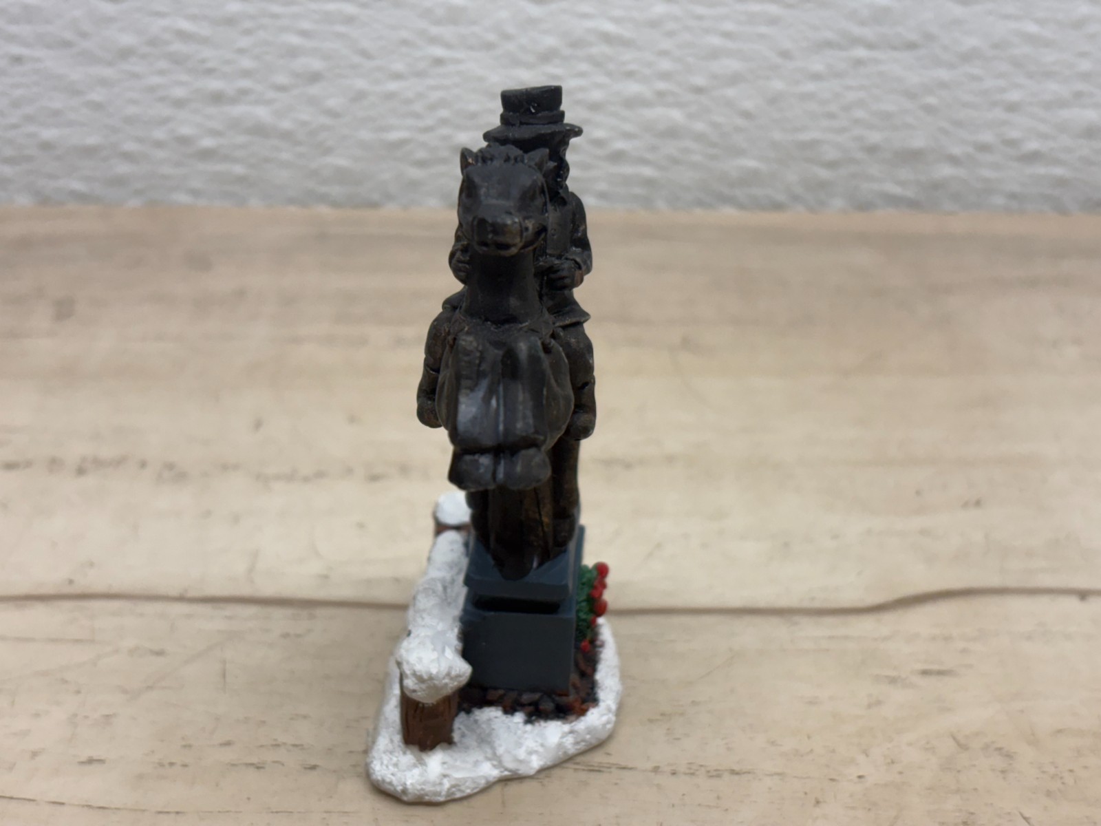 Christmas Village Figurines Set Of 4 People Horse Statue Rider & Bird House Tree