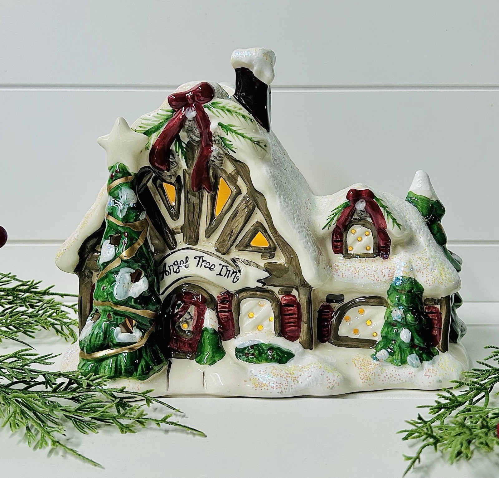 Christmas Candle House Blue Sky Clayworks Angel Tree Inn Reindeer Village 2012