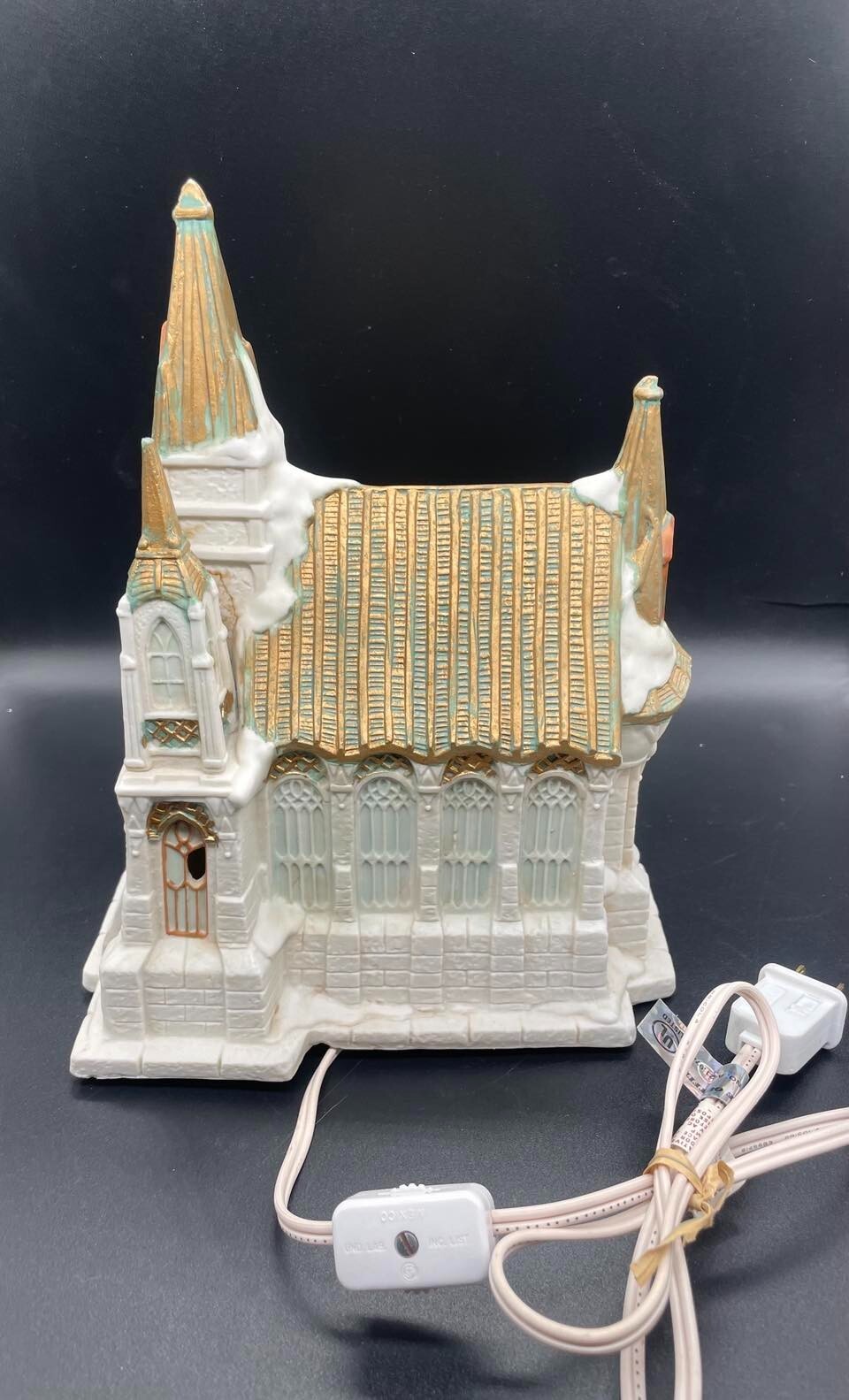 Vintage 1993 Mercuries USA Porcelain Christmas Village Victorian Church Lights