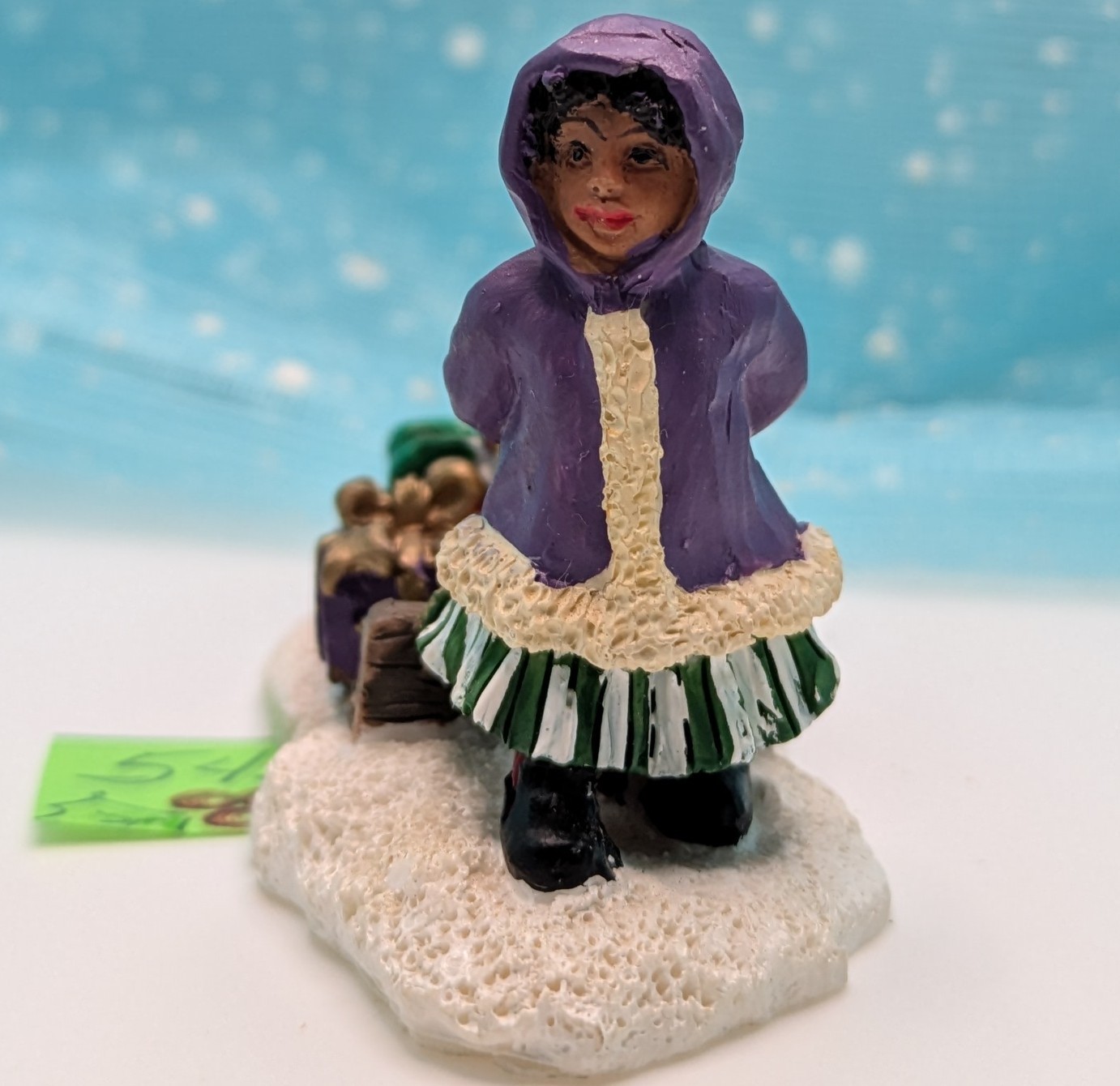 Girl sled presents gifts Christmas Village Figurine LOOSE INV545