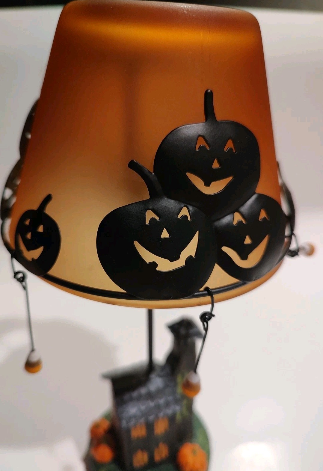 Kohls Tealight holder Candle Not Included Orange Glass Lampshade Black Pumpkins