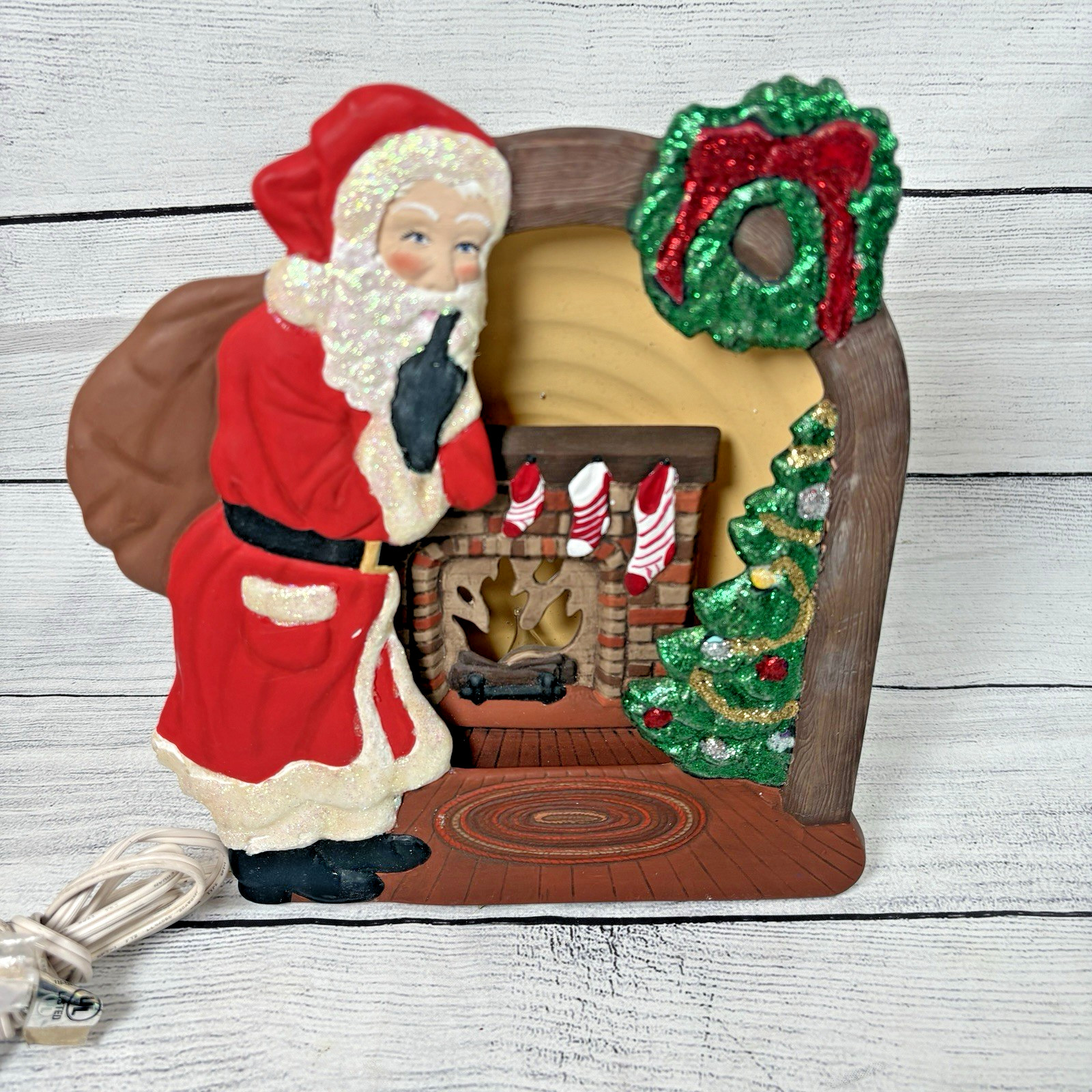 Vtg 80s Santa And Chimney Lighted Fireplace Christmas Tampa Bay Mold Co 8.5″x10″