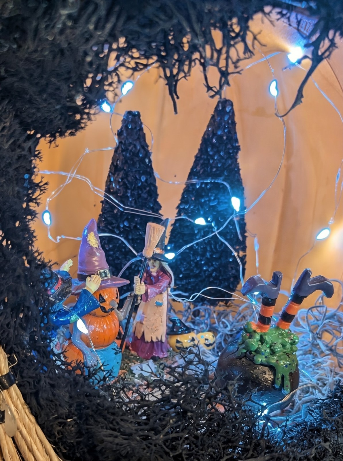 Halloween Pumpkin Diorama: Witch House Scene with Fairy Lights