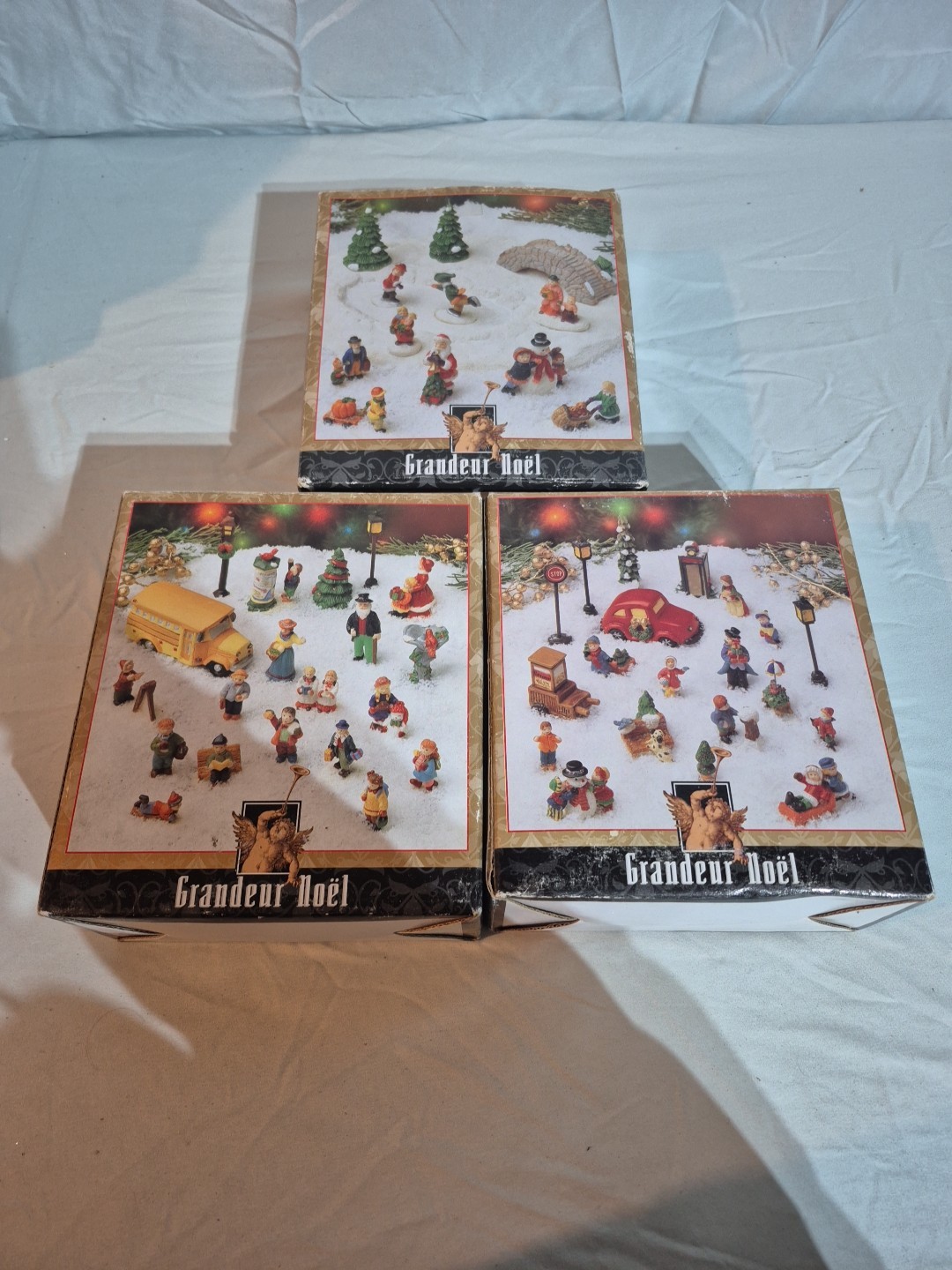 Set Of 3 Grandeur Noel Christmas Snow Village 20 Peice Sets. One 12 Peice Set