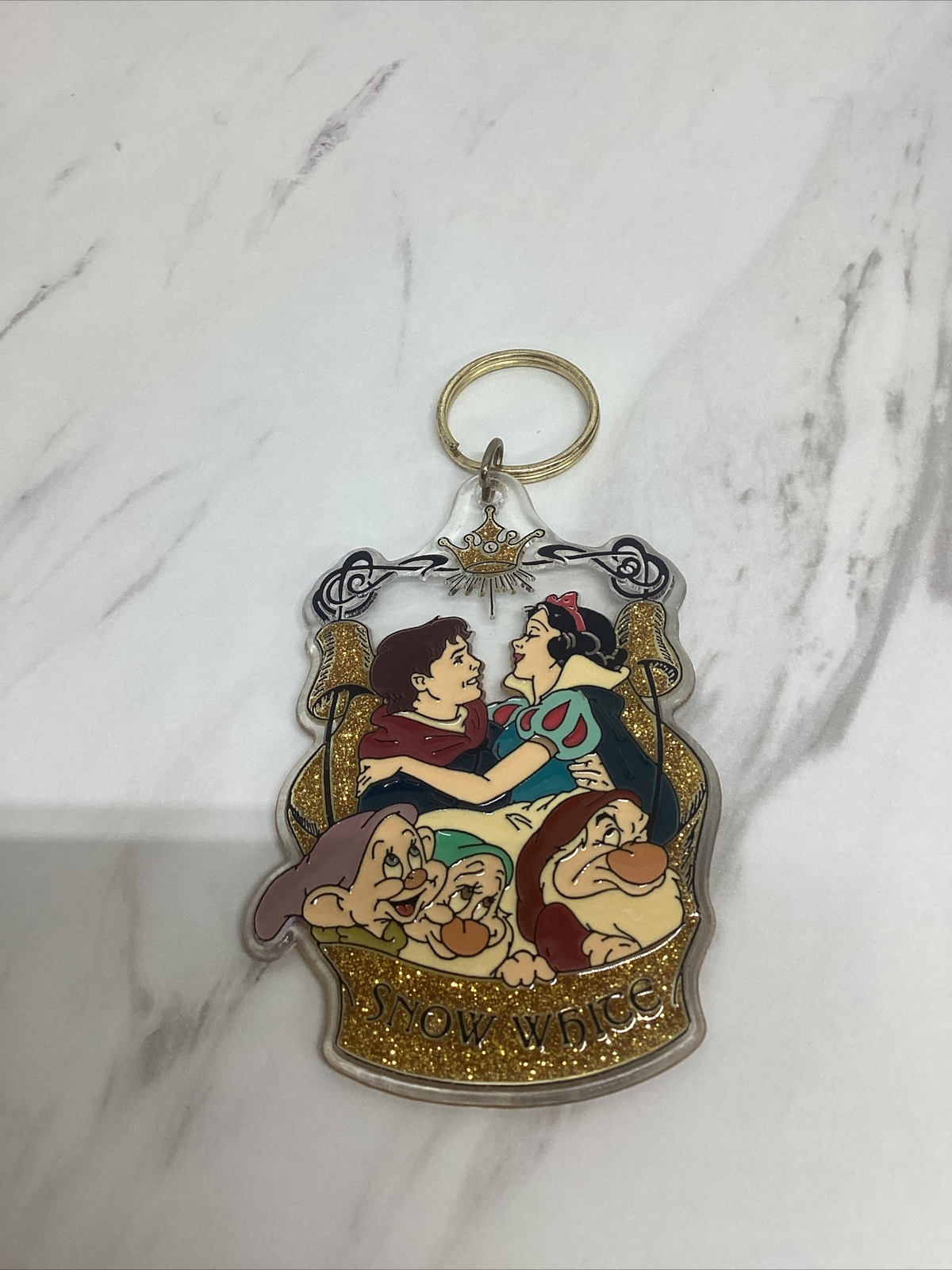 Vintage 80’s BRABO Disney Store Snow White Prince Charming Keychain Dopey Grumpy