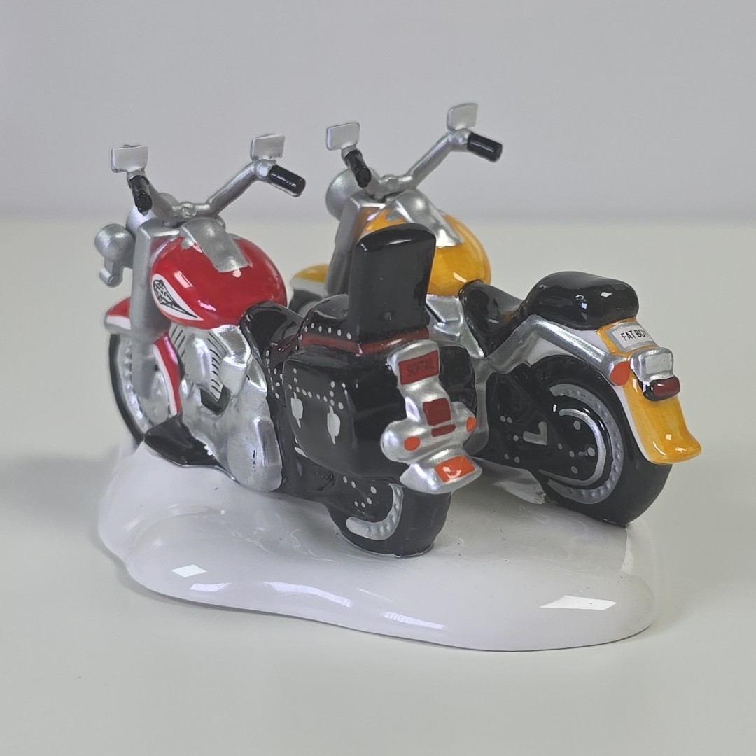 Dept 56 Snow Village 1997 Harley Davidson Fat Boy and Softail