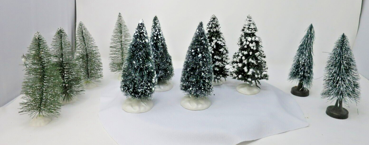 Evergreens Snow Covered Bottlebrush Trees Lot 14 – 5 Lemax – 2-4″ and 12-6″