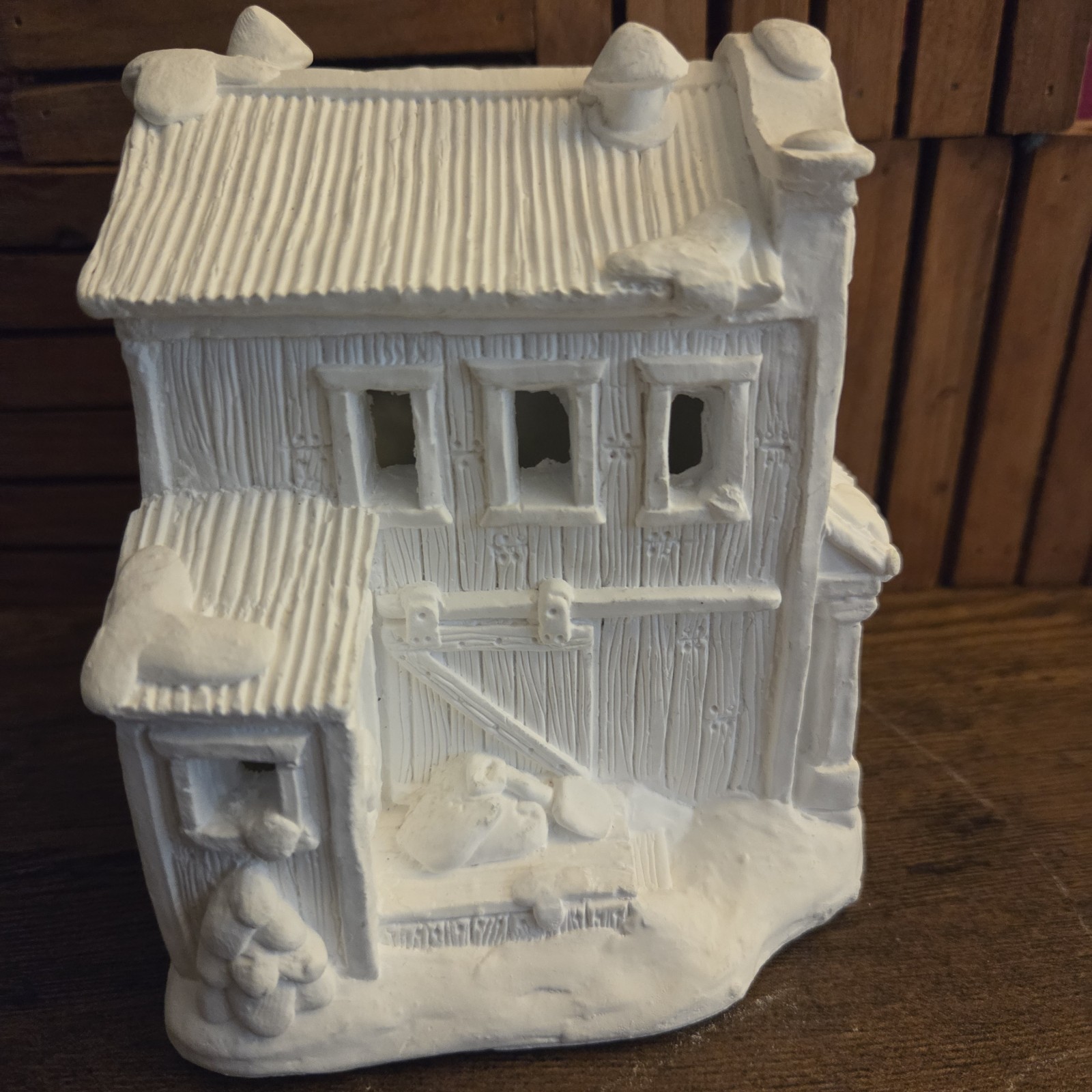 White Unpainted Ceramic & Porcelain Village House Building “Feed & Seed”