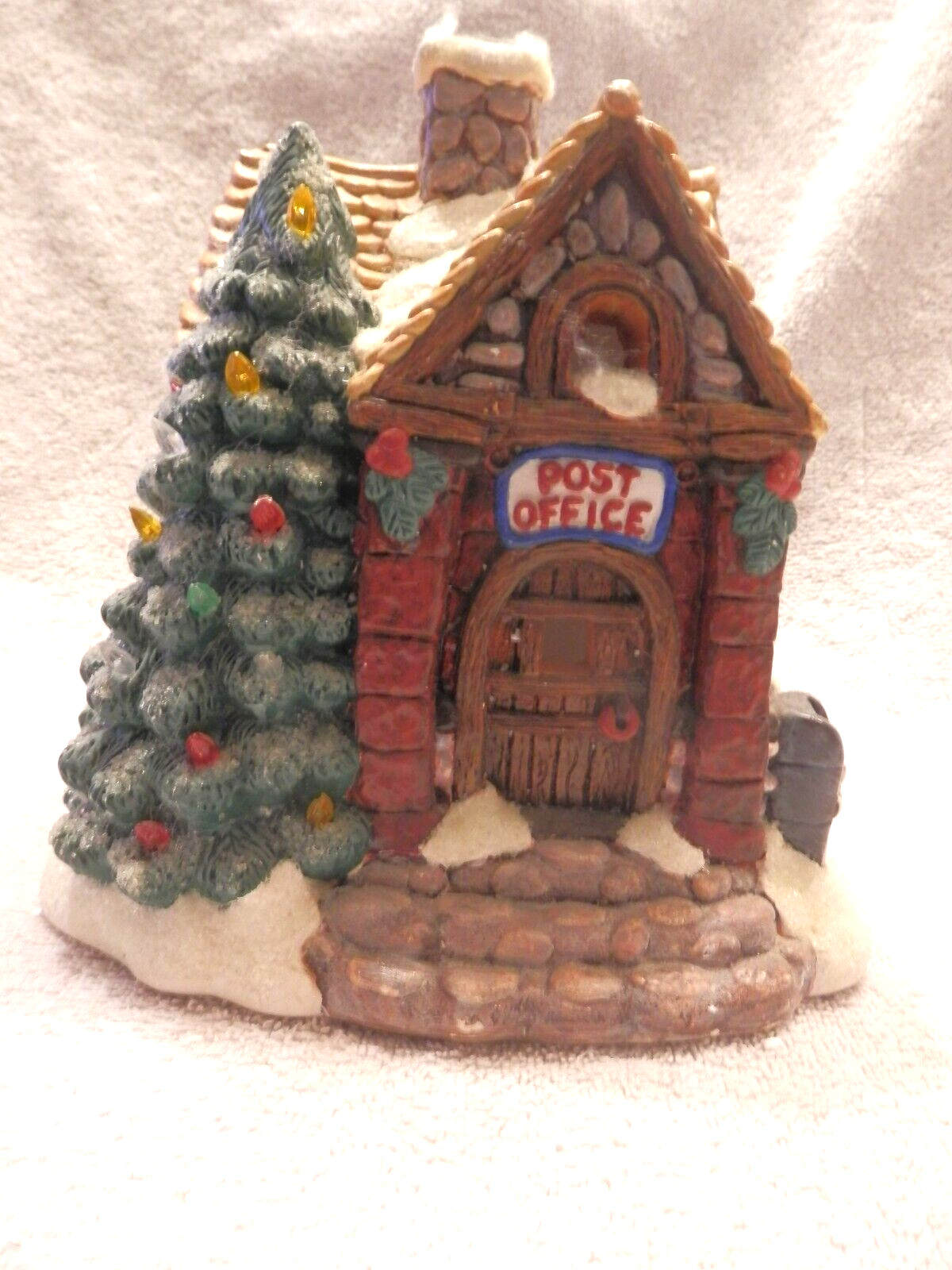 Very Cute Christmas Village Post Office w/Christmas Tree (Light Not Included)