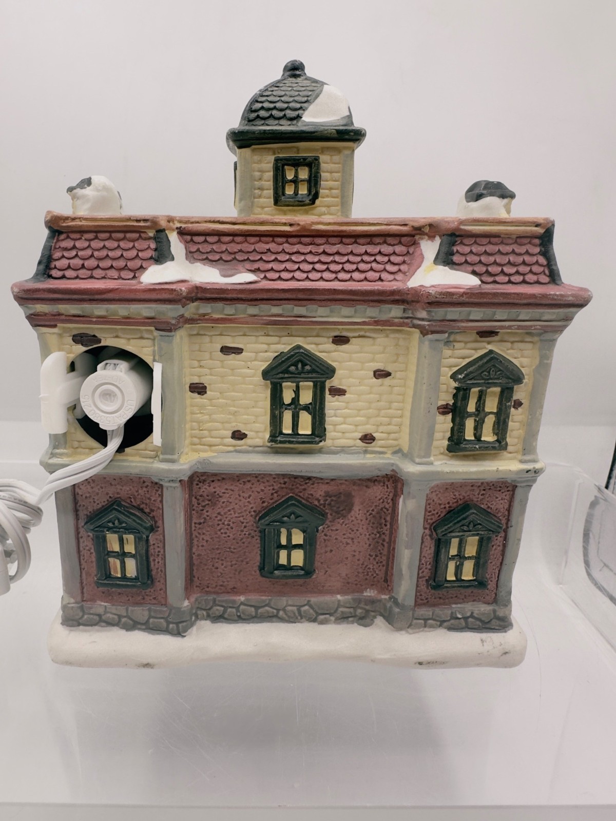 Vintage Christmas Village City Hall Lighted Building Animated Window Scene