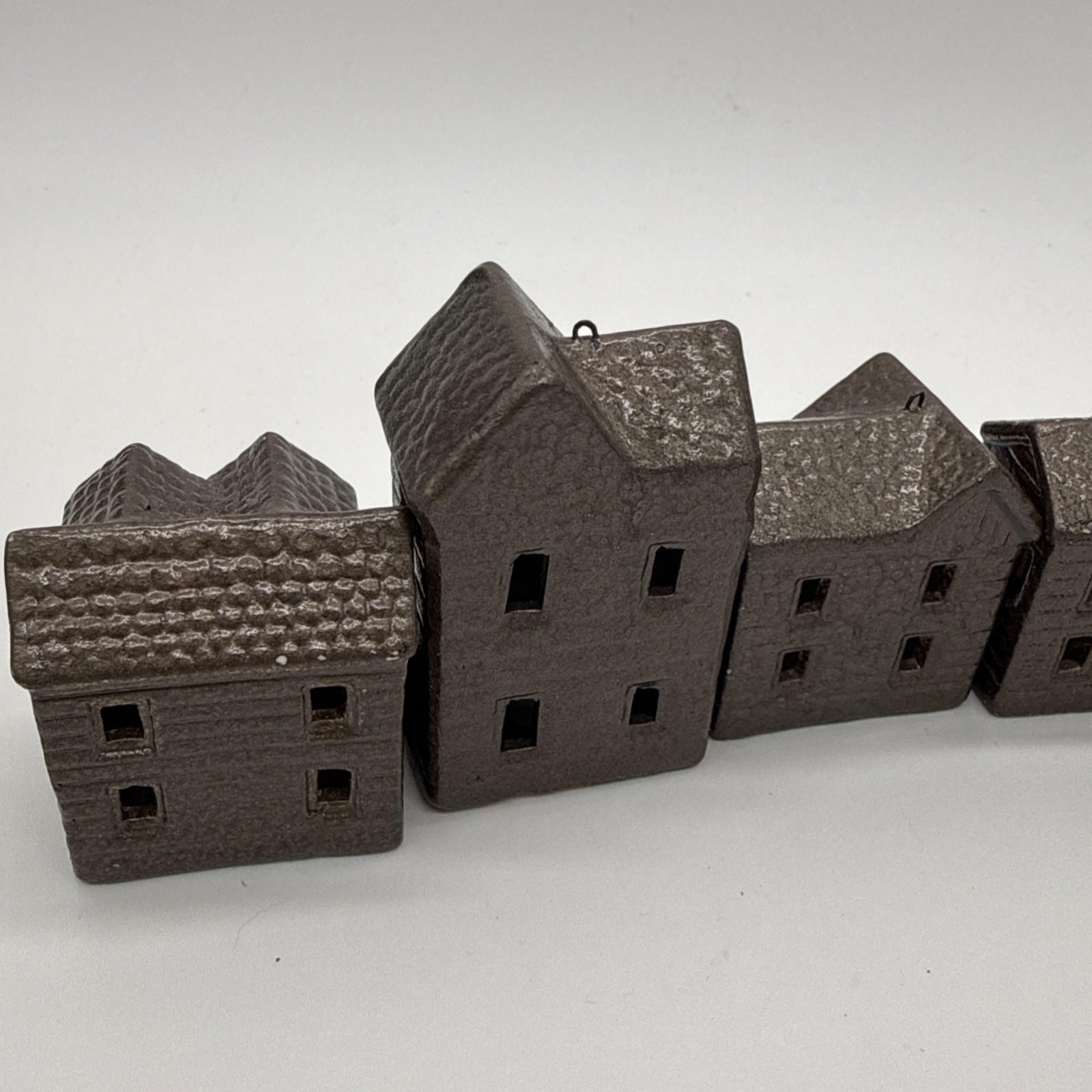 Vintage Miniature Ceramic Victorian Houses Village Set of 6 Brown Hand Painted