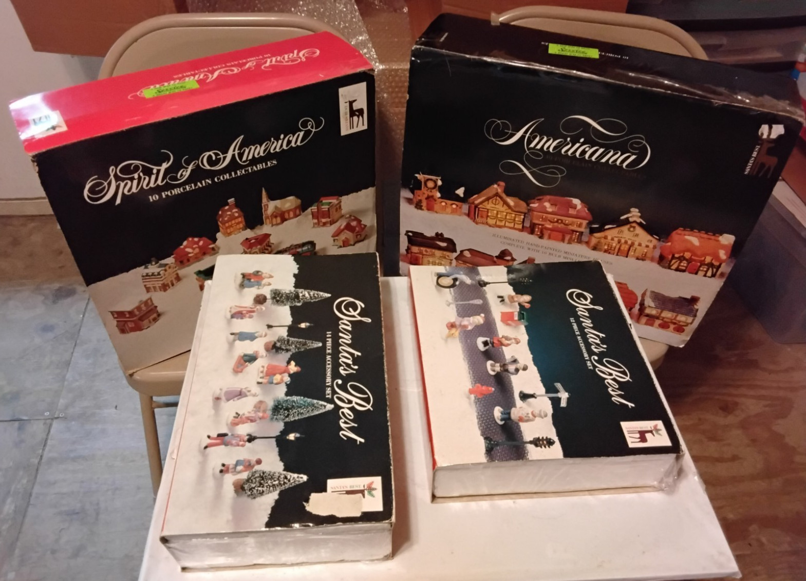 Christmas Village Porcelain Light Houses & Metal/Other Figurine Lot Used 4 Boxes