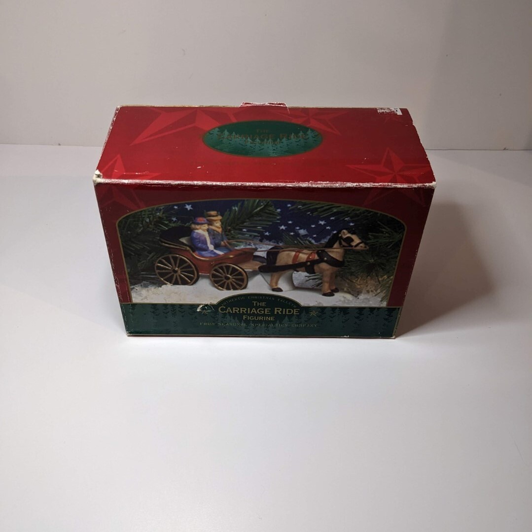 Carriage Ride Figurine, Vintage 1996, Horse Drawn, Christmas Village Decoration