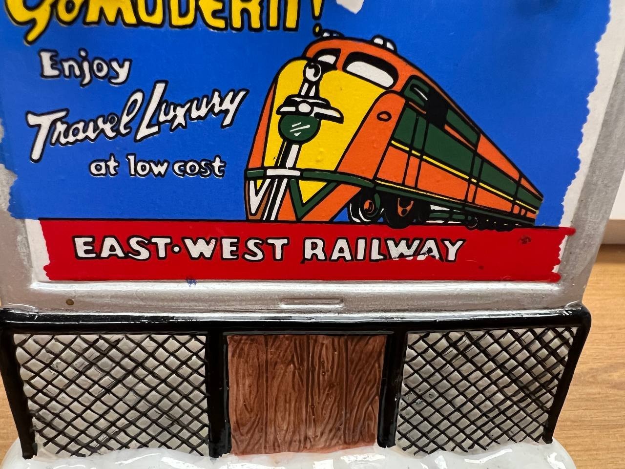 Christmas Village Roadside Billboard “East-West Railway” Vintage w/ Original Box