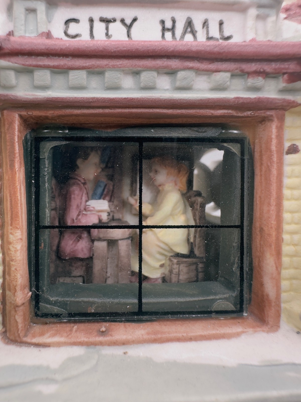 Vintage Christmas Village City Hall Lighted Building Animated Window Scene