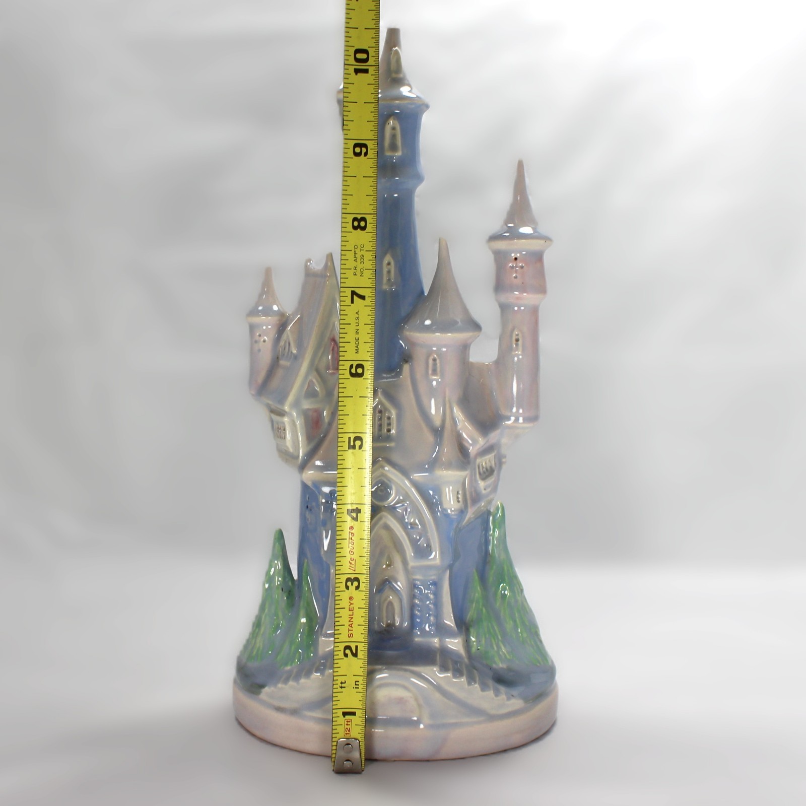 Vintage Fairytale Princess Castle Ceramic Blue Pink Cinderella Statue 10″