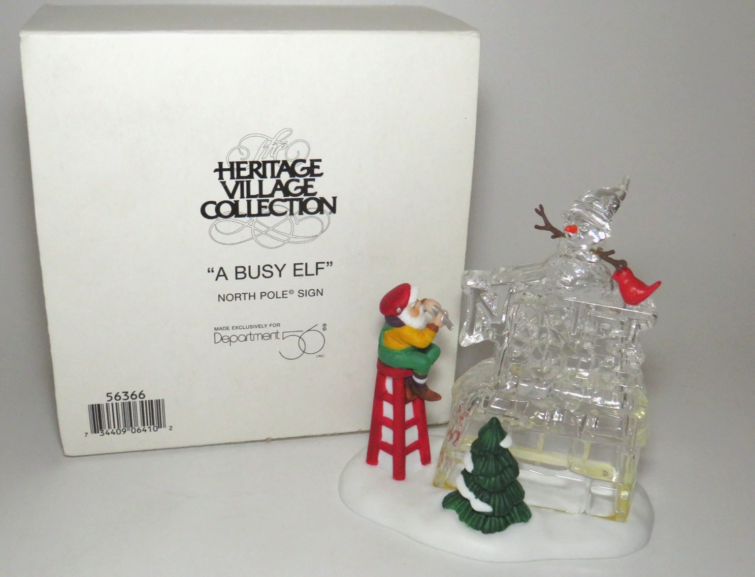 A Busy Elf Dept 56 Heritage Village North Pole Sign Ice Sculpture #56366