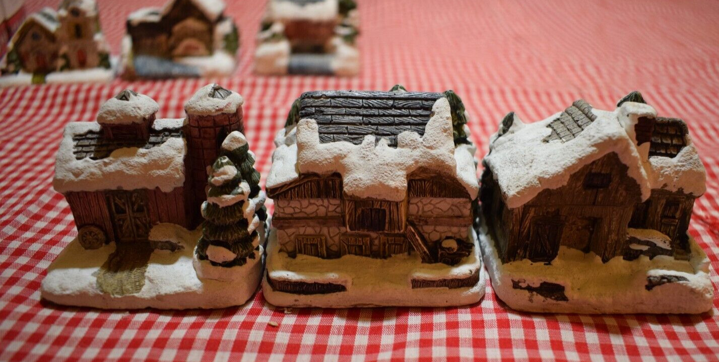 Lot of 6 American Rustic | Hand Painted Cold-Cast Cottages | RSVP International