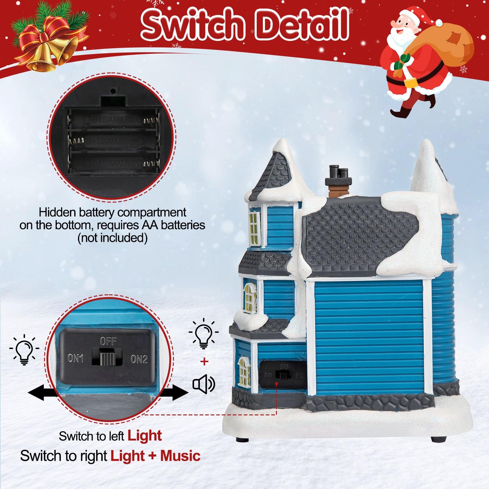 LED Lighted Musical Blue Victorian Village House – 7.4″ Christmas Collectible…