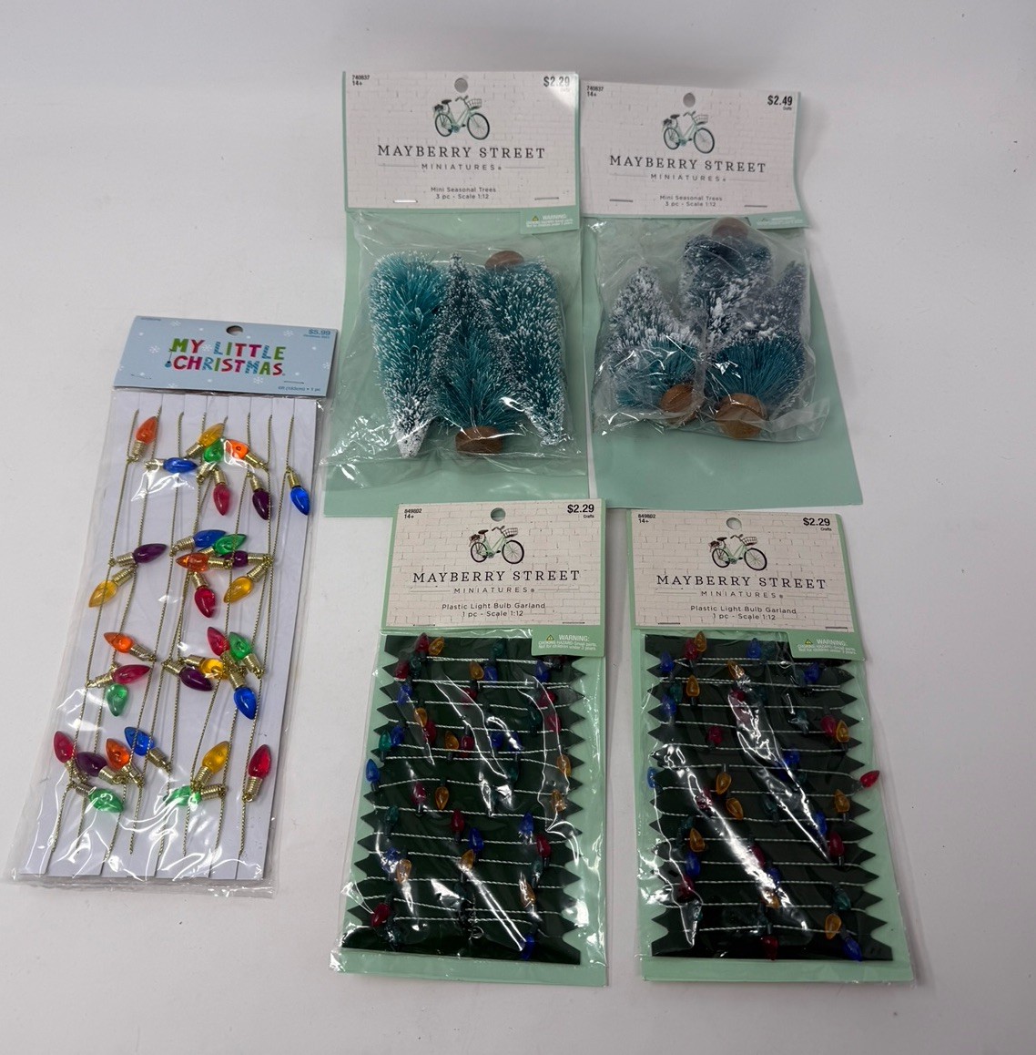 Christmas Village Or Miniature Christmas Tree Decor Lot- String Lights & Trees