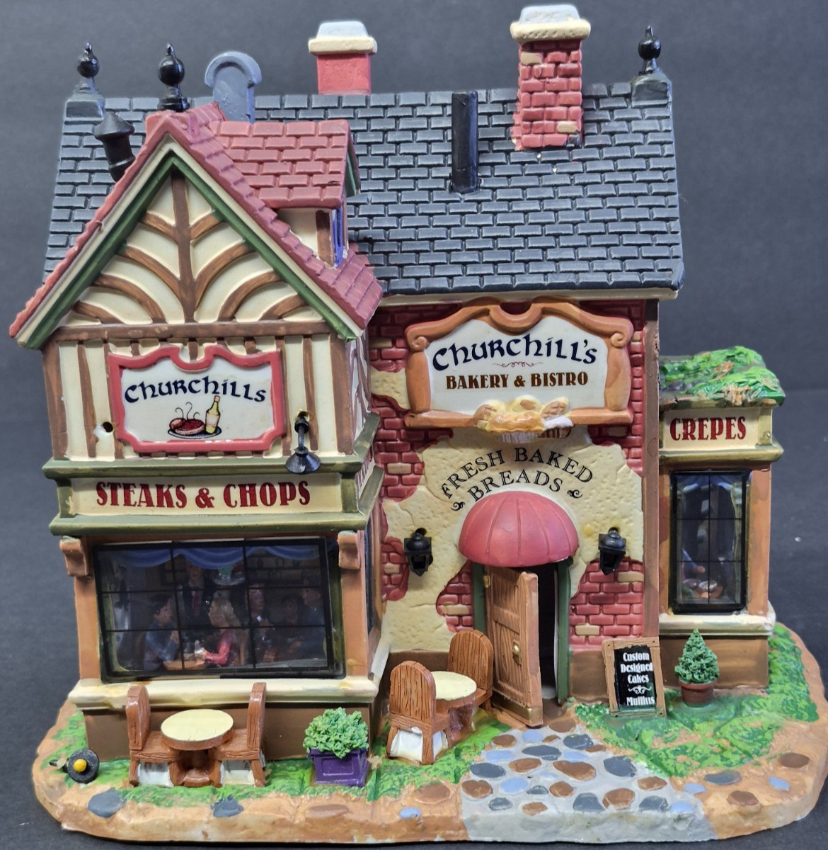 Lemax Churchills Bakery Bistro Lighted Building Holiday Building Retired