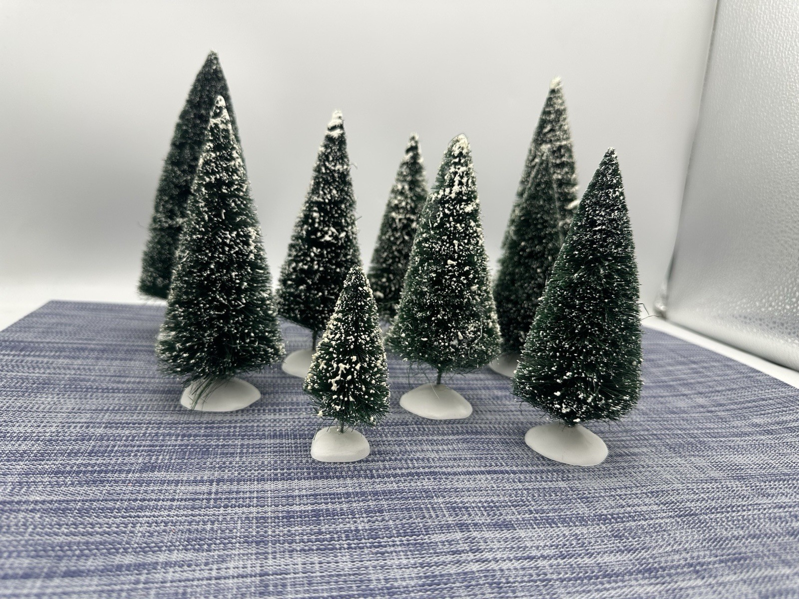 Dept 56 Christmas Trees Sisal Bottle Brush Flocked Village Mixed Lot Set of 9