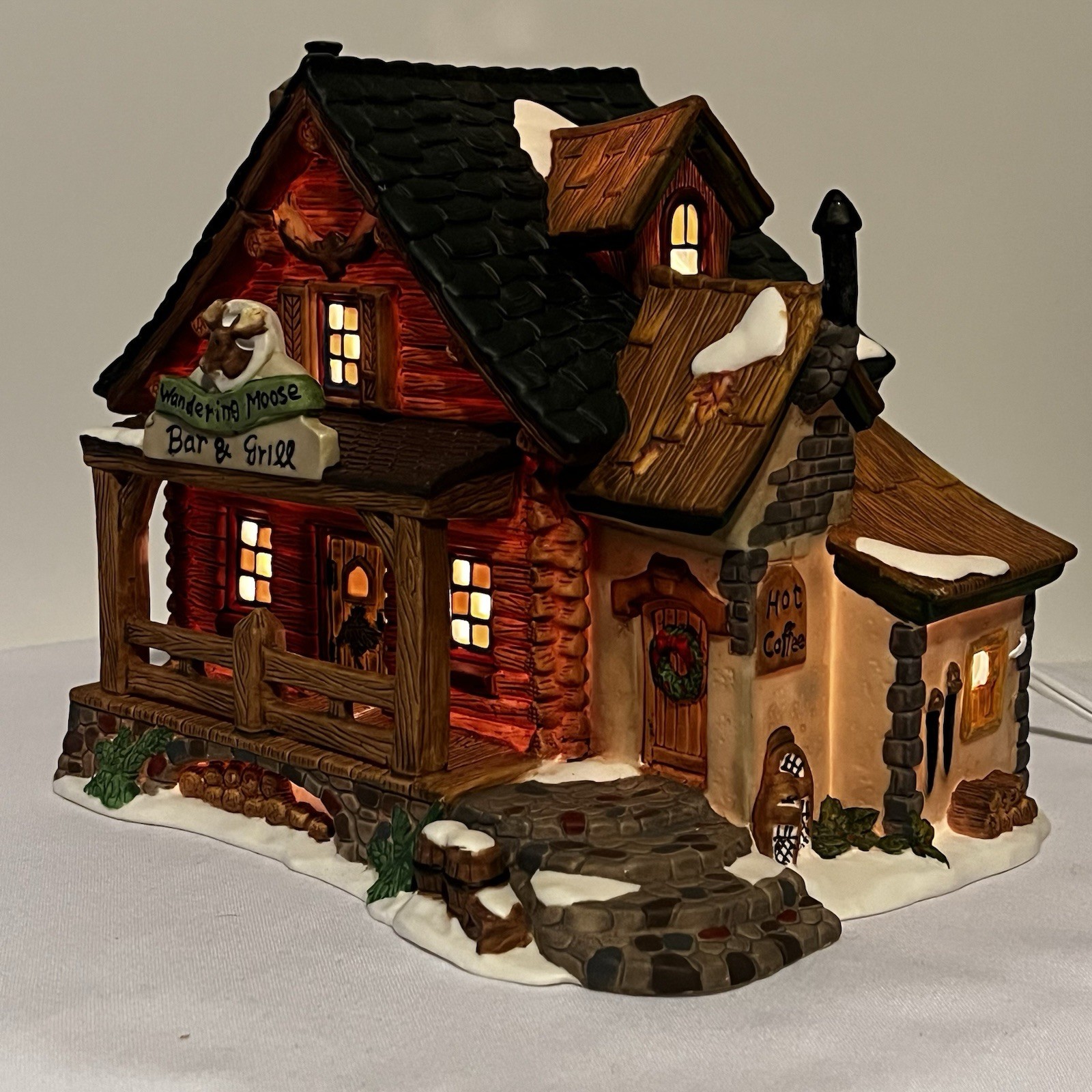 Santa’s Workbench Wandering Moose Bar & Grill Christmas Village- Log Cabin