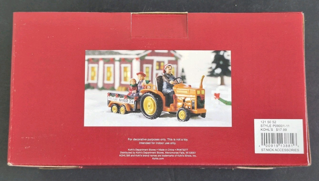 St Nicholas Square Christmas Village Holiday Hayride Orange Tractor Figurine
