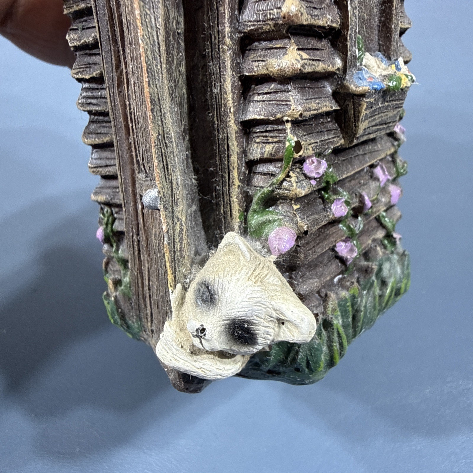 Vintage Out House Racoon on Roof Resin 5″ Tall