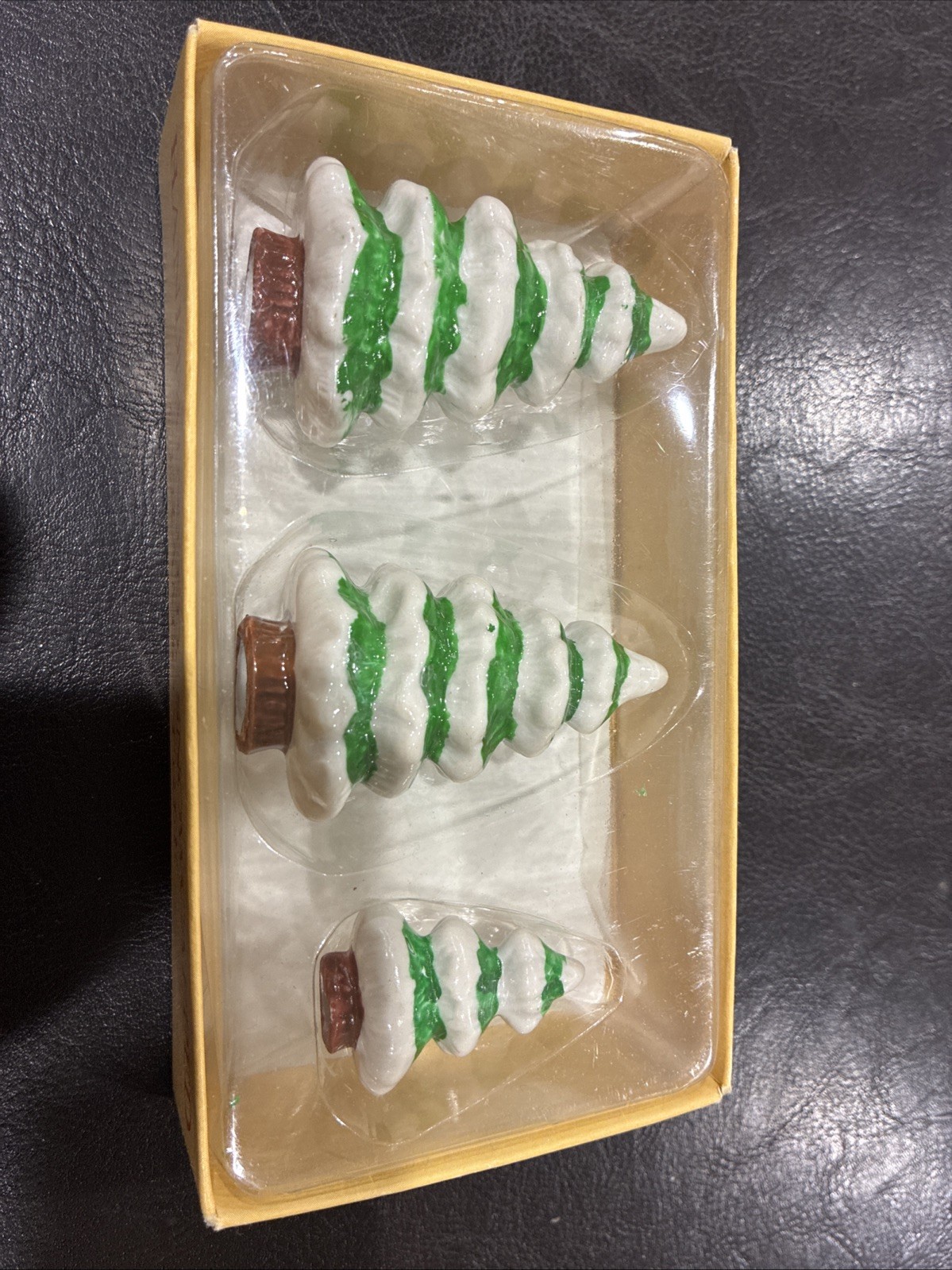 Vintage 1990s Ceramic Snow Cap Christmas Trees set of 3 2.5 Inches Tall
