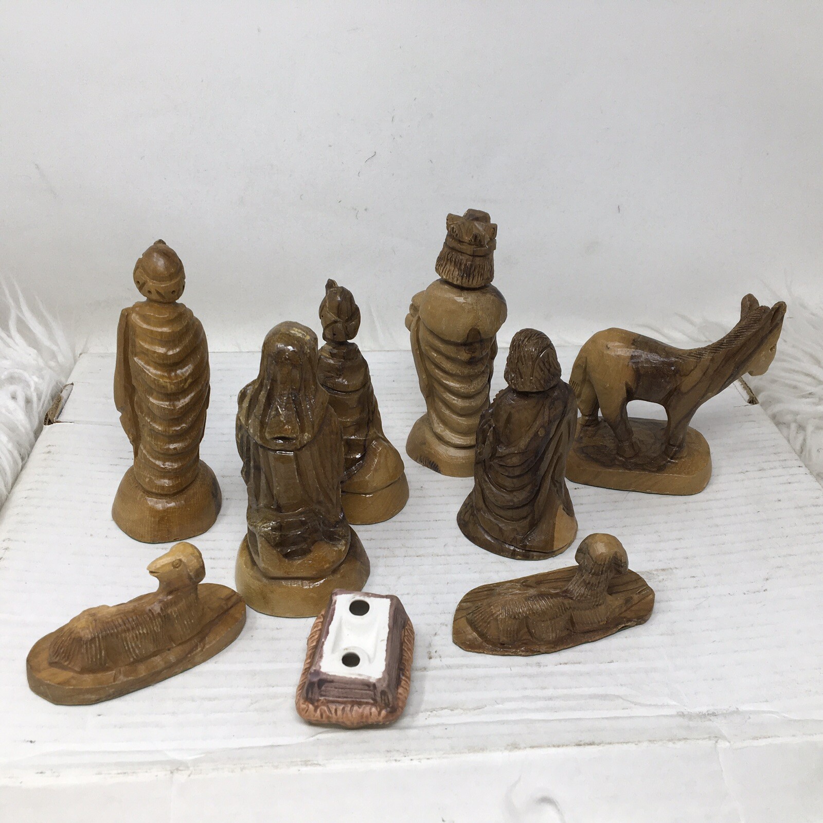 Vintage Hand Carved NATIVITY SET 9 Piece Wood Holy Family READ DESCRIPTION