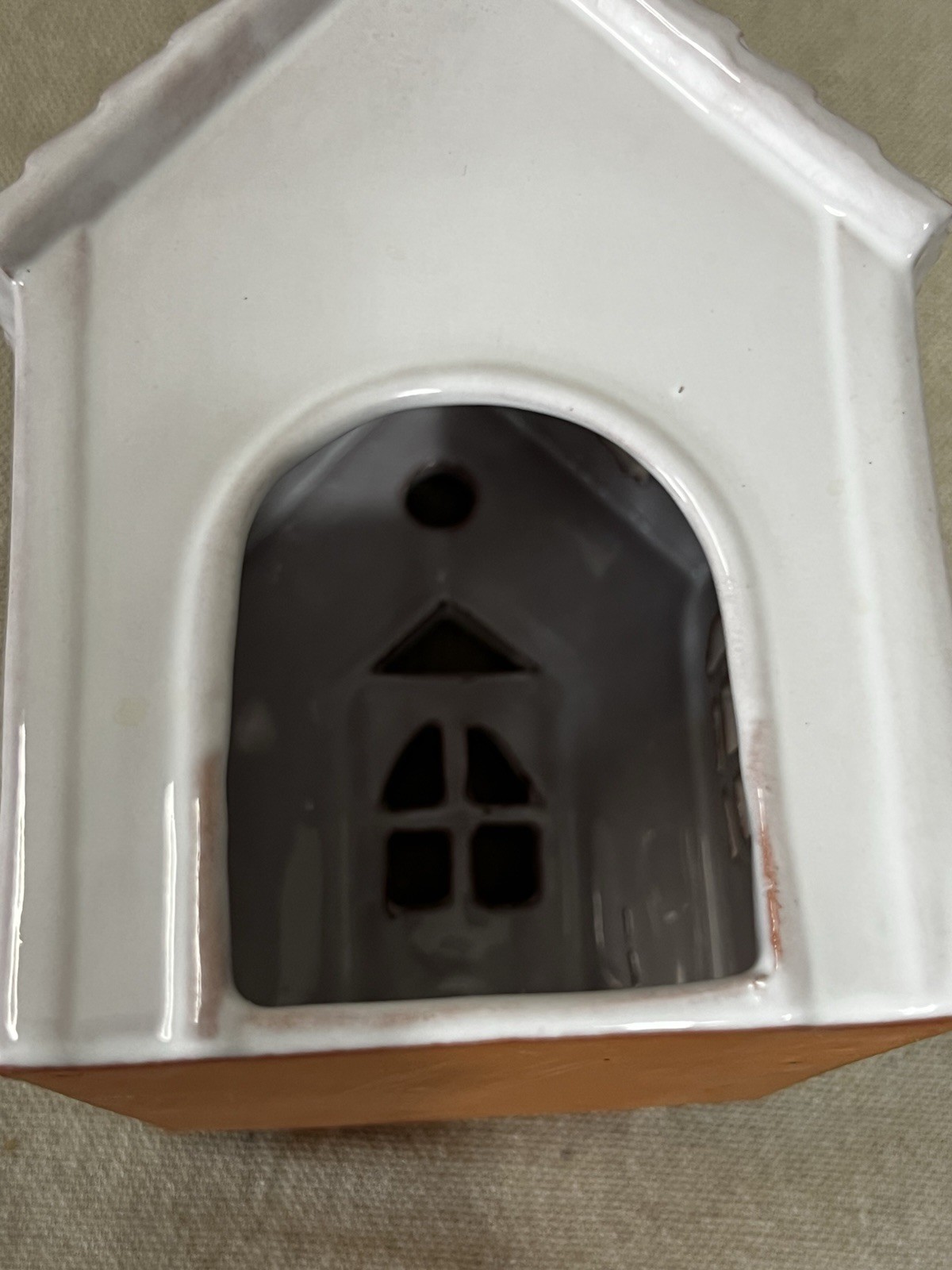 Vintage Tyrolean Ceramic Christmas Church Tea Light Candle Holder White Glazed