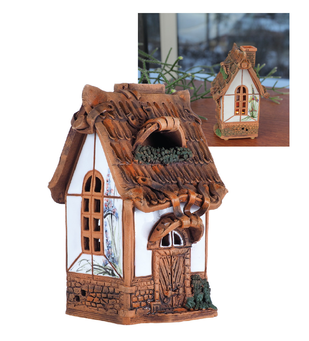 Ceramic Tealight Holder Miniature Aroma Light House H14cm Midene Handmade
