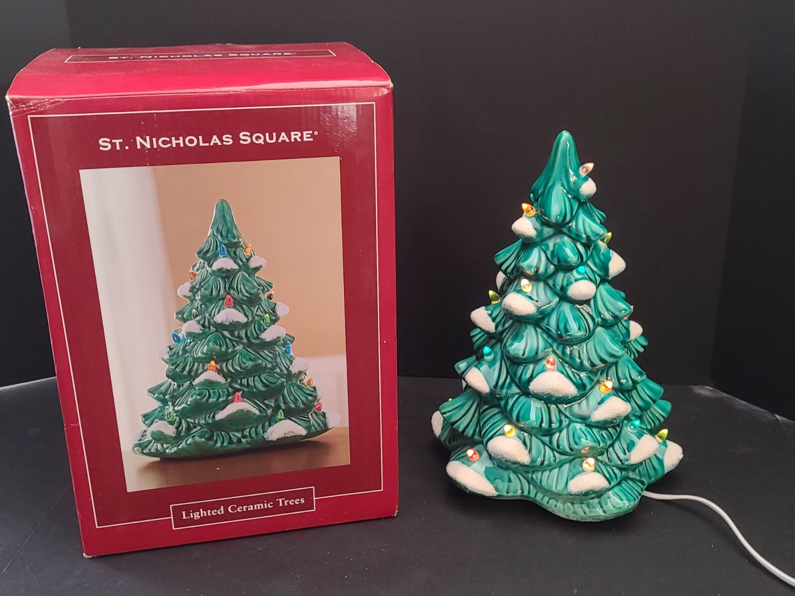 St. Nicholas Square Lighted 11″ Ceramic Christmas Lighted Tree IN BOX