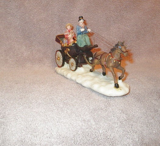 Vtg Victorian Horse Drawn Carriage Christmas Village Decor Sleigh Bells Boxed