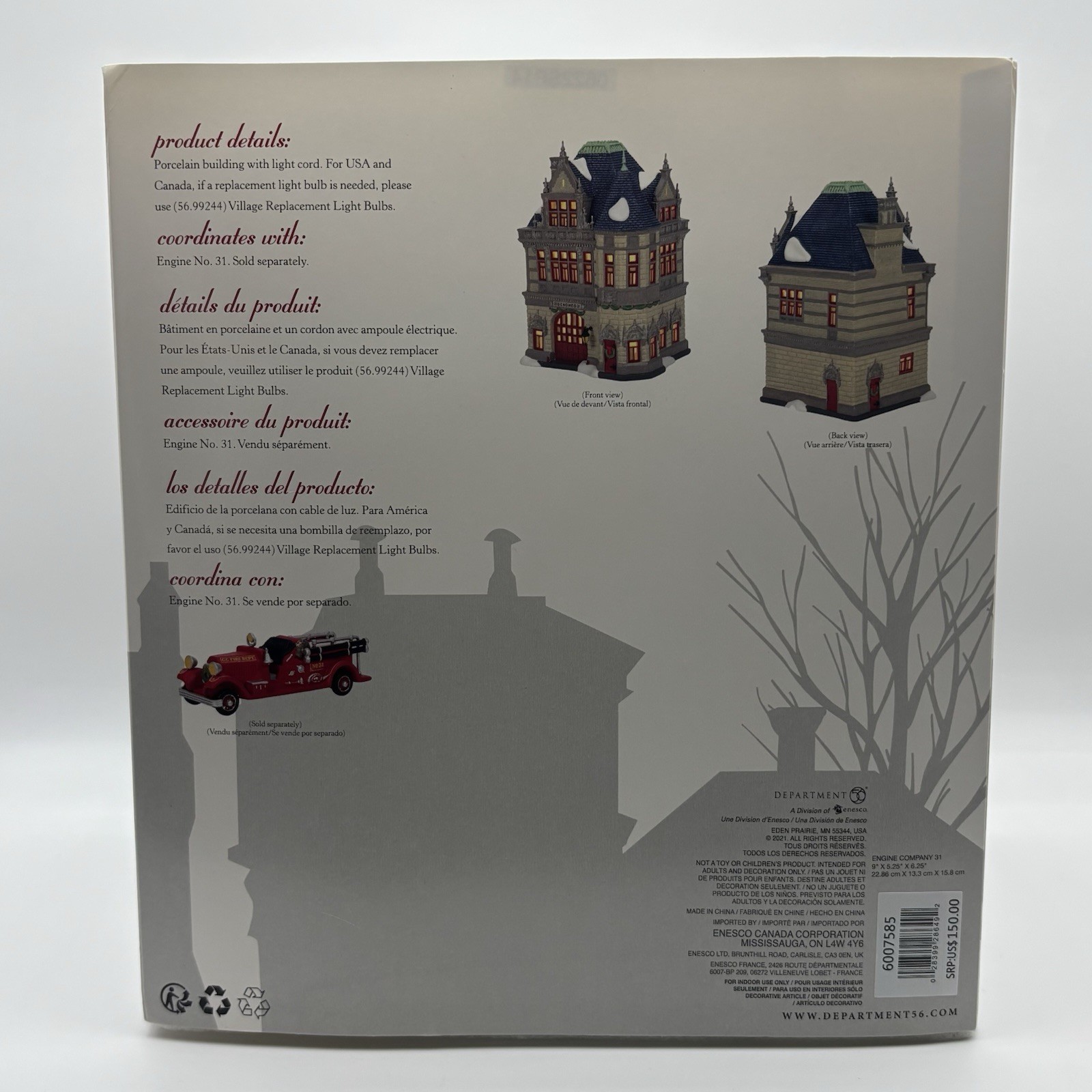Department 56 Christmas in The City Engine Company & No 31 Firehouse & Truck New