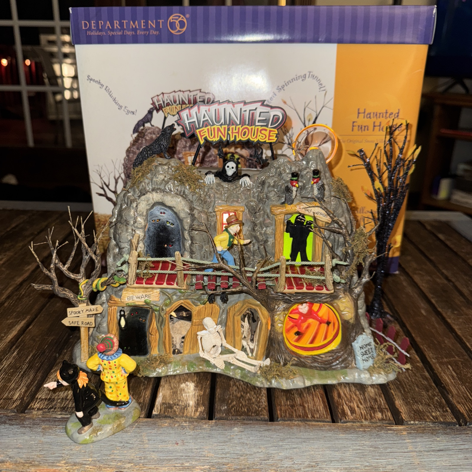 Department 56 Halloween Haunted Fun House W/ Accessories & Box, Retired, Works!